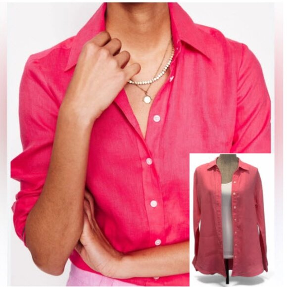 Lord & Taylor Pink Linen Shirt Long Tunic Size Medium, Button Down, Casual Chic - Picture 1 of 15